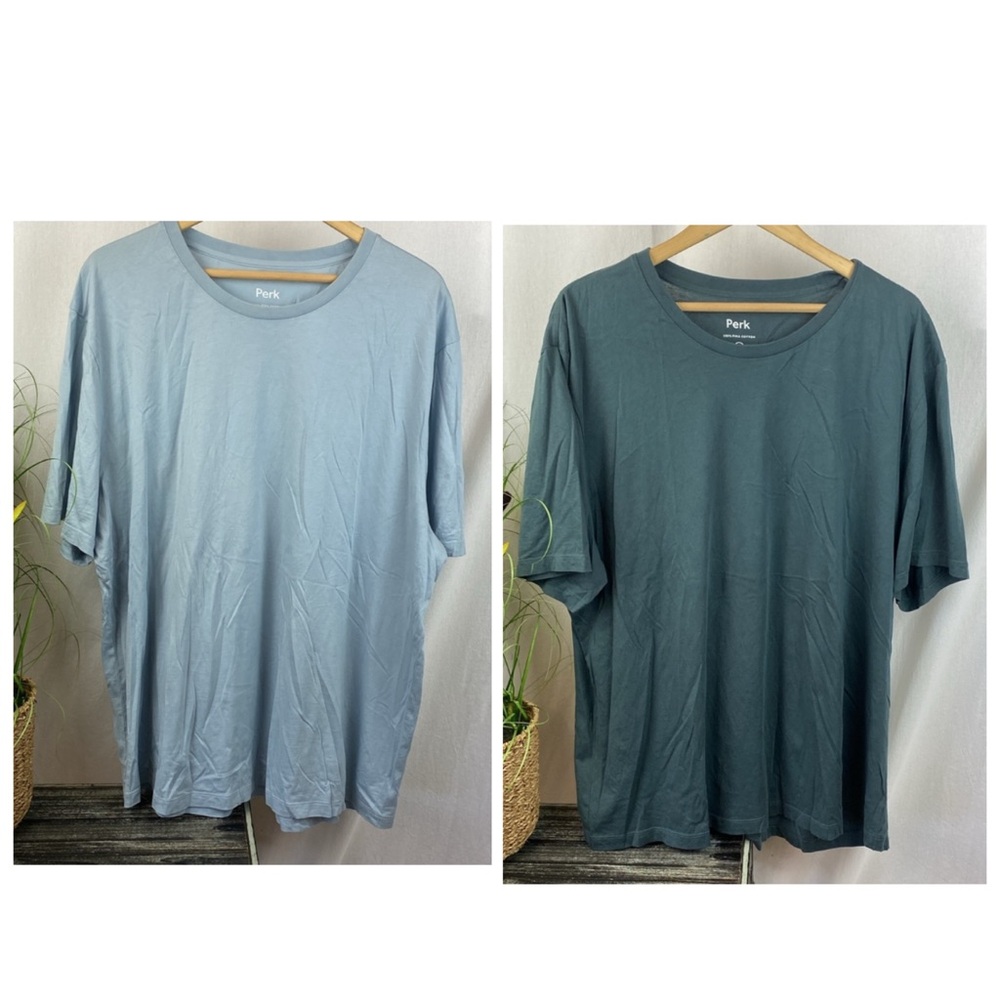Perk SET of 2 Blue 100% Pima Cotton Short Sleeve Crew Neck Tee T Shirts 2XL